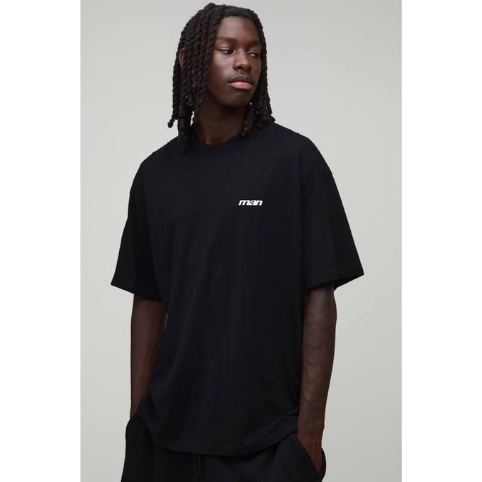 Oversized Heren Sport Geborduurd Gewassen T-shirt | Black | Size Medium