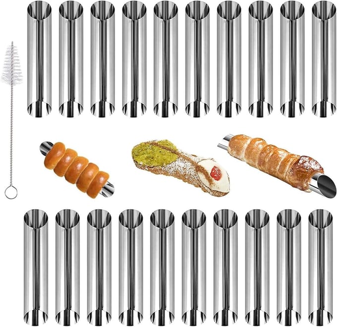 Solidchoice - Set van 20 RVS Cannoli Mallen met Reinigingsborstel