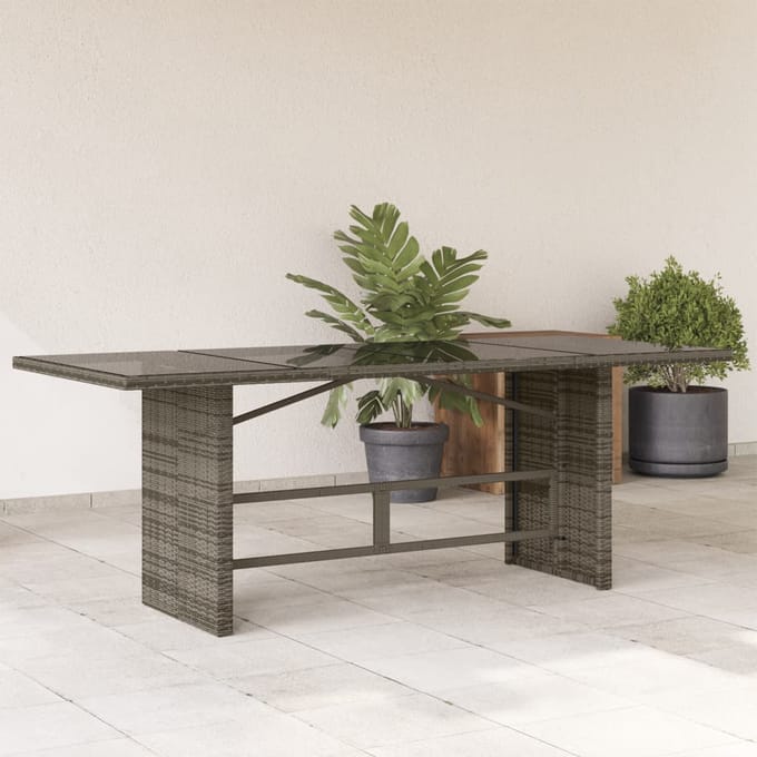 vidaXL - Tuintafel - met - glazen - blad - 190x80x75 - cm - poly - rattan - grijs