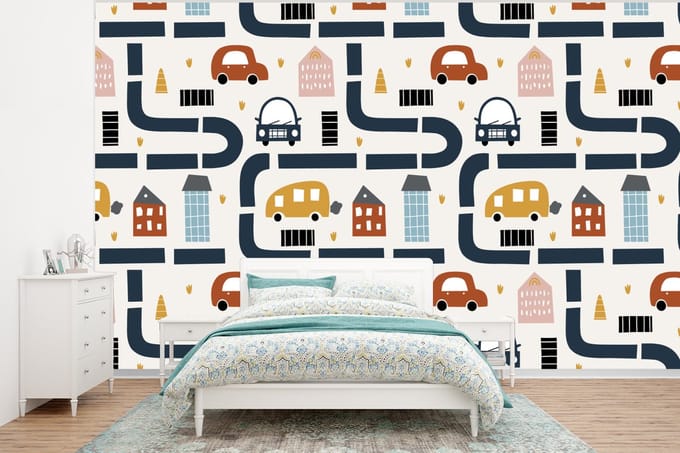 Behang - Fotobehang Design - Jongens - Auto - Kinderen - Breedte 295 cm x hoogte 220 cm