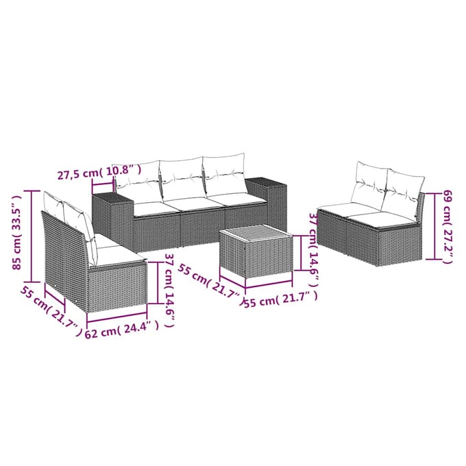 vidaXL - 8-delige - Loungeset - met - kussens - poly - rattan - beige