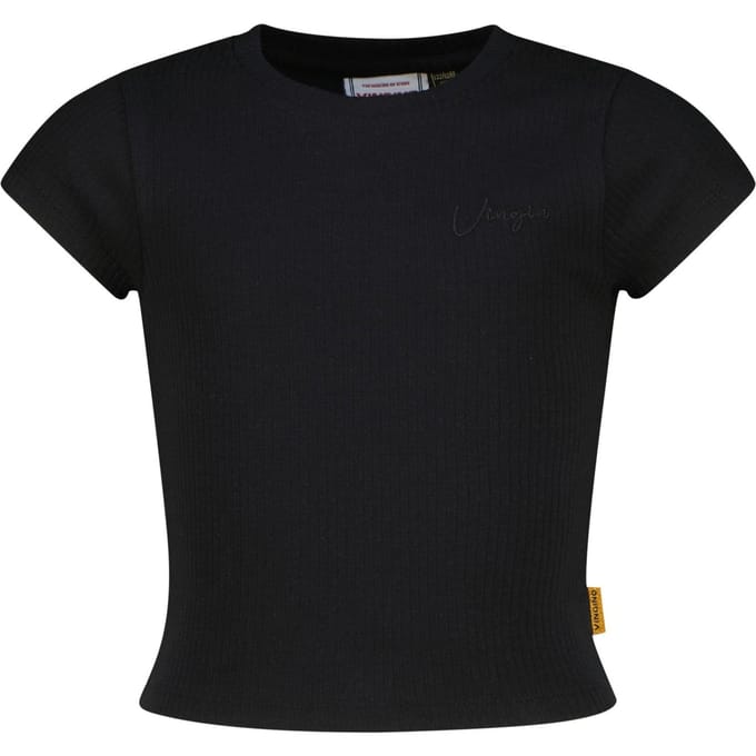 Vingino Girls Basic-crop Rib Tee T-shirt Deep Black Größe: 2 | T-Shirts Outlet | kids | Schwarz