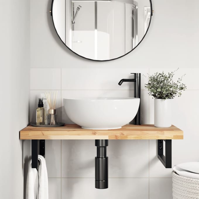 vidaXL - Badkamer - wandschap - staal - en - massief - acaciahout
