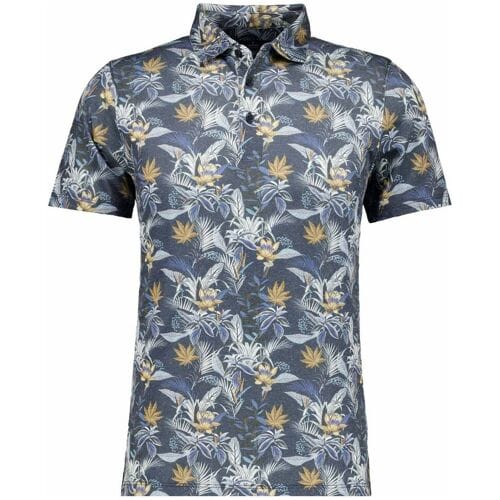 Ragman Polo Soft Knit Multi Leaves Floral Pattern Blauw-Multi / male