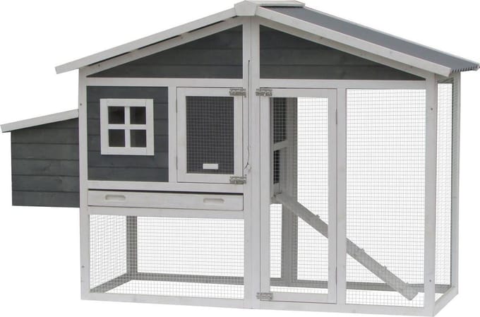 Flamingo kippenhok Vigo Rustic - wit/grijs 187 x 75 x 120 cm