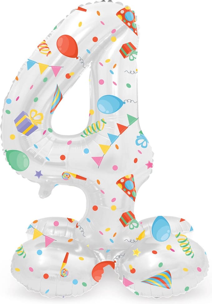 Staande Folieballon Cijfer 4 Joyful Party - 41 cm