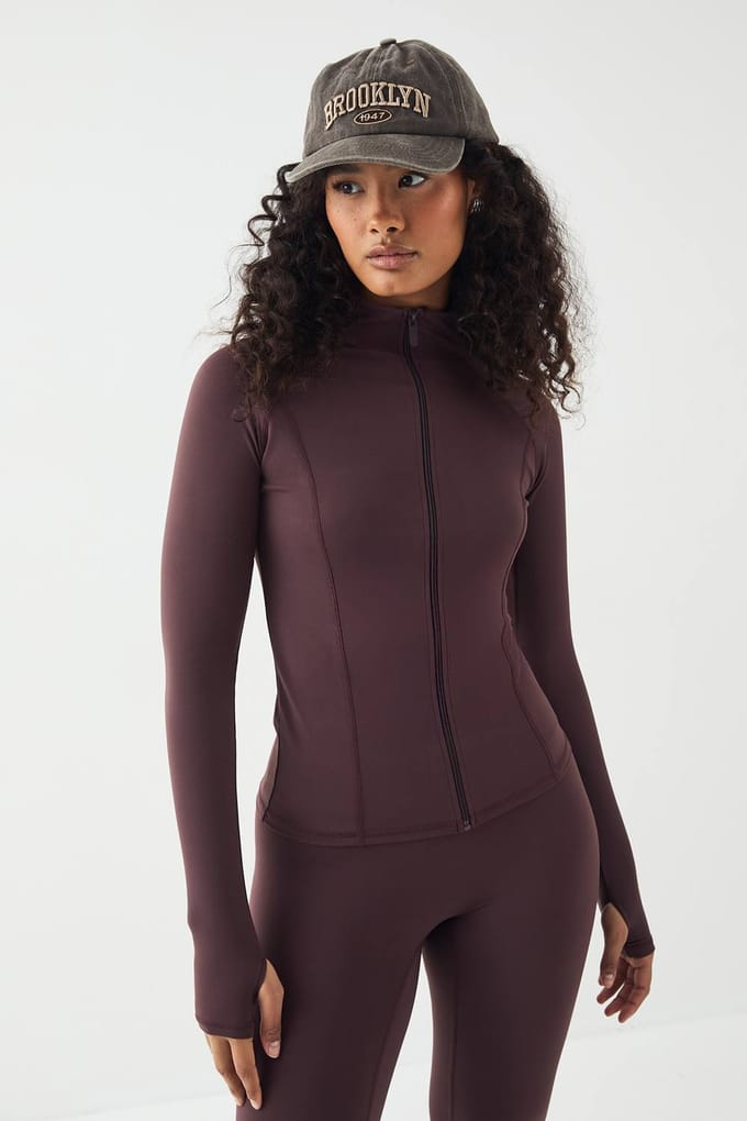 Dames DSGN Studio Sports Ultra Sculpt Ritsjack | Chocoladebruin | Maat: XS