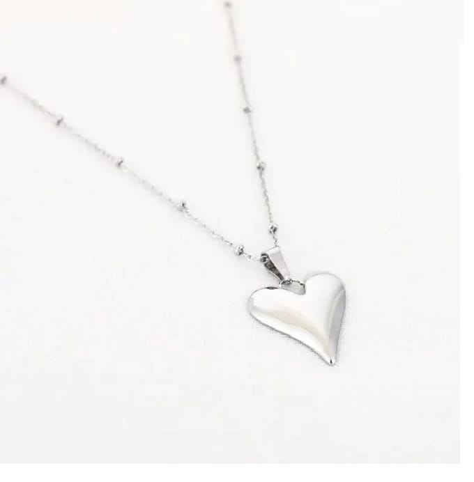 Bolletjes ketting met hart zilver