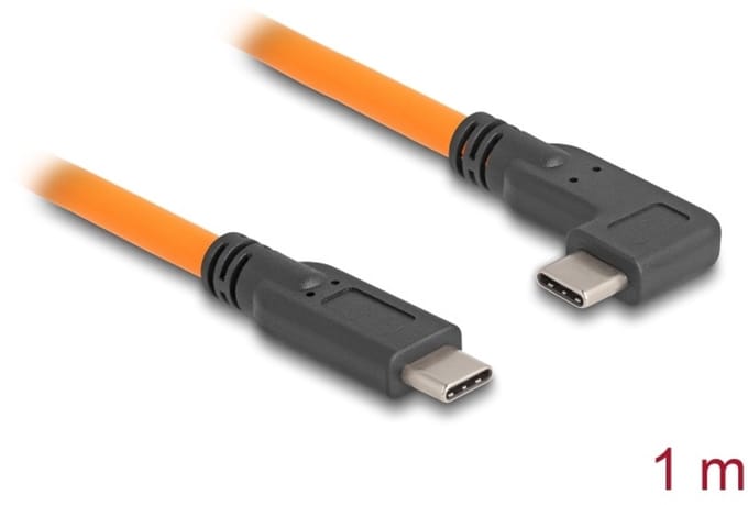 Delock USB 5 Gbps Cable USB Type-C™ male to USB Type-C™ male 90° angled for tethered shooting 1 m orange
