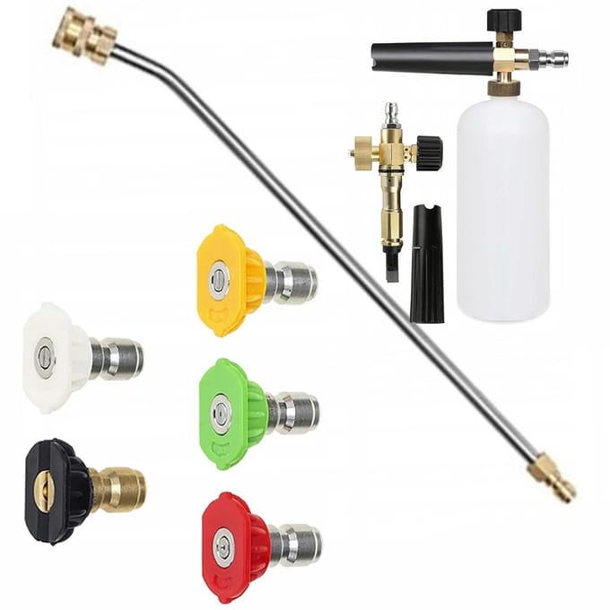 Rosfix Spuitmond Set - 5 Spuitmondjes Snelkoppeling - Hogedruklans 1/4'' 34cm 30° Schuimpistool