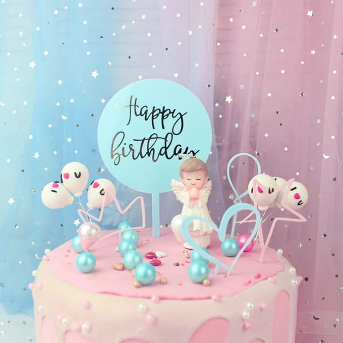 Topper Akrylowy Koło Happy Birthday Różowy