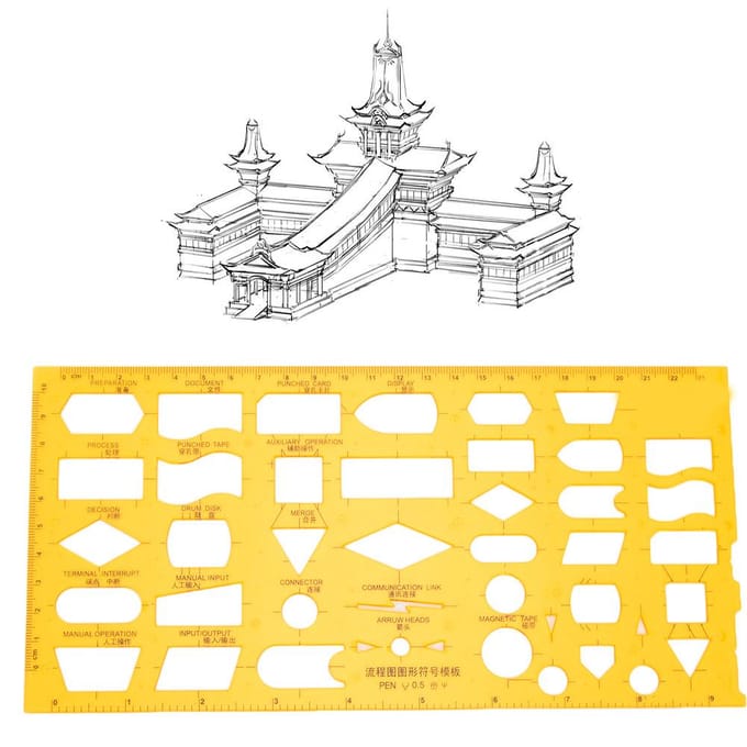 Modèle de dessin architectural multifonctionnel et durable, règle géométrique creuse (4351) yellow