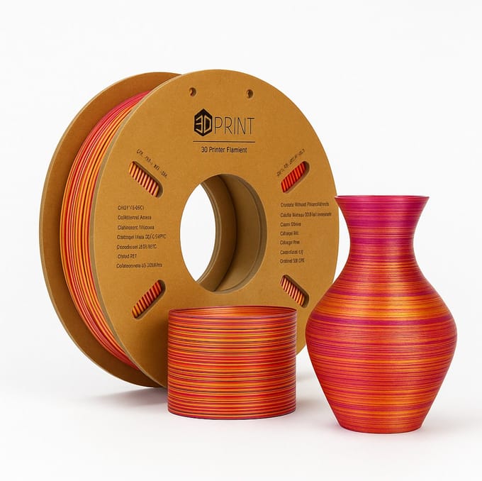 PLA Filament Multikleur - 3D Printer - 1,75mm - Voor FDM of FFF Printer - DIY - Rood, Paars en Goud - 3D&Print