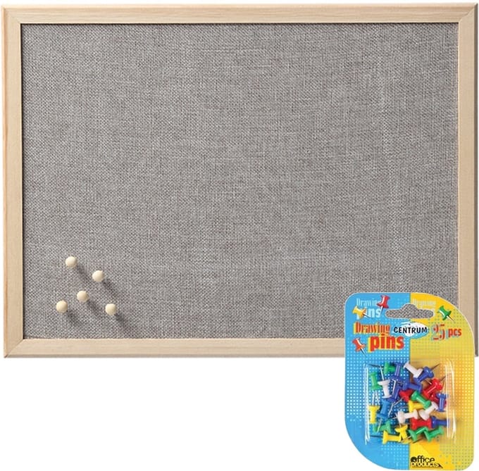 Prikbord incl. 25x punaises gekleurd - textiel - 40 x 60 cm - lichtgrijs
