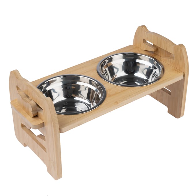Modern Living dubbele kom met bamboestandaard Ubud 550ml, ca. 42x19x20cm hond