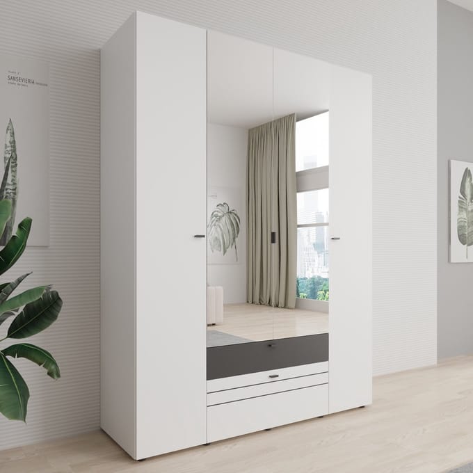 Meubella - Basmira - Kledingkast met 4 deuren - Wit - 155x52x208 cm