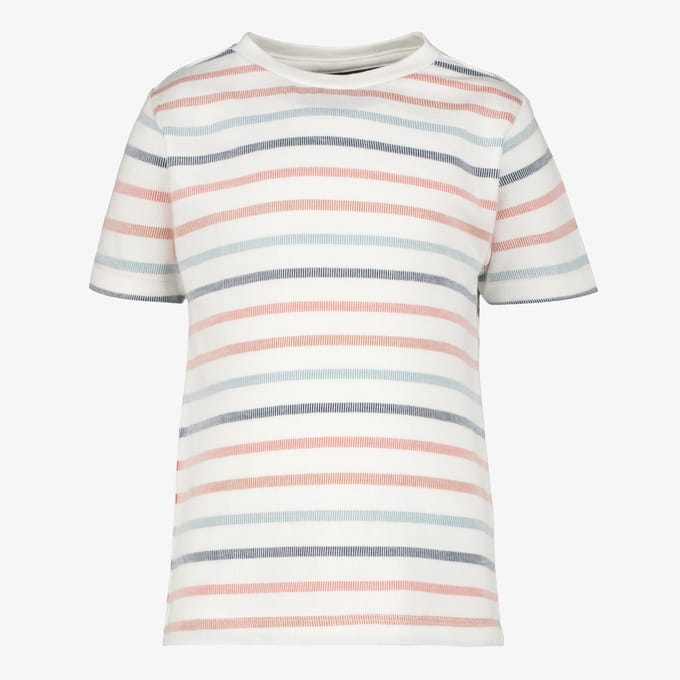 Unsigned gestreept jongens T-shirt wit pastel - Maat 92