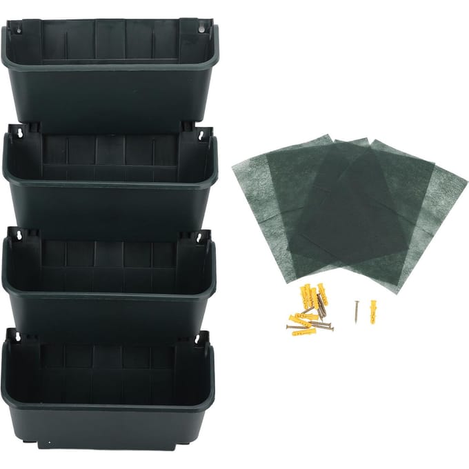 Verticale Wandplantenbak Set Plastic Ademend Ruimtebesparend 4 Potten Hangende Verticale Wand Bloempot black