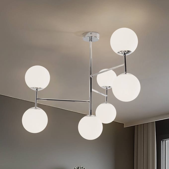 Domiluce Plafondlamp Korek, chroom/wit, glas, 75 cm, 7-lamps, E14