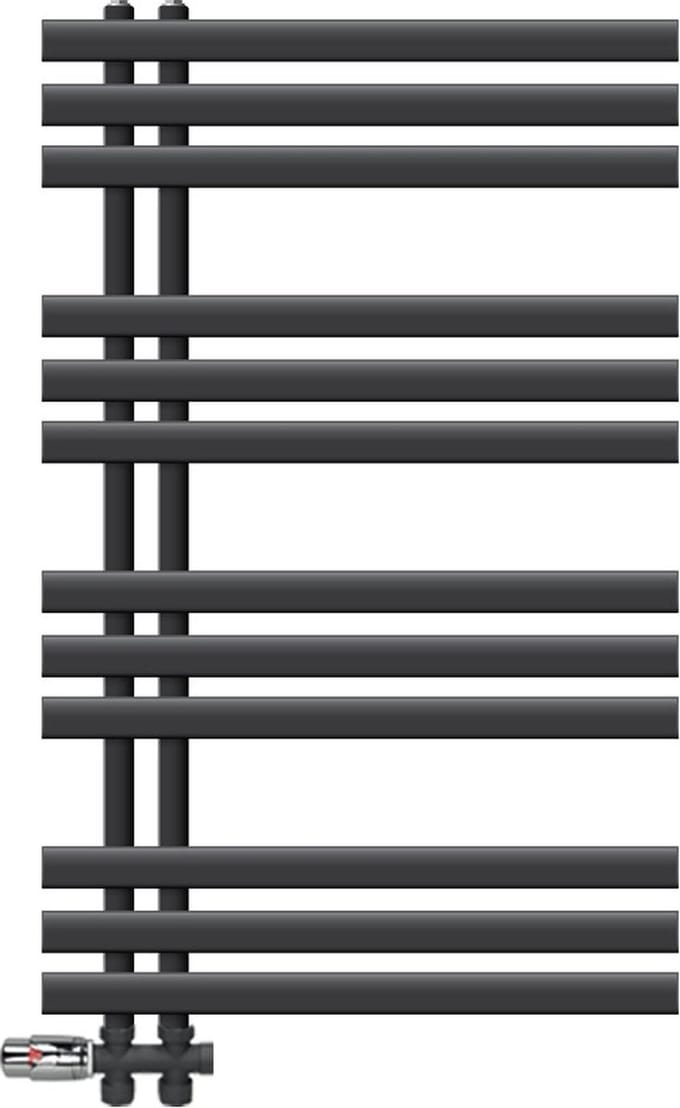 LuxeBath badkamer radiator Ijzer EM 600x1000mm antraciet middenaansluiting met aansluitset thermostaat door vloer, design radiator badkamer verwarming handdoekverwarmer handdoekdroger handdoekradiator