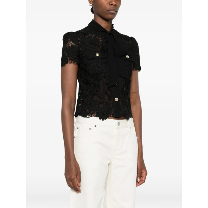 Black Lace Tie Neck Top