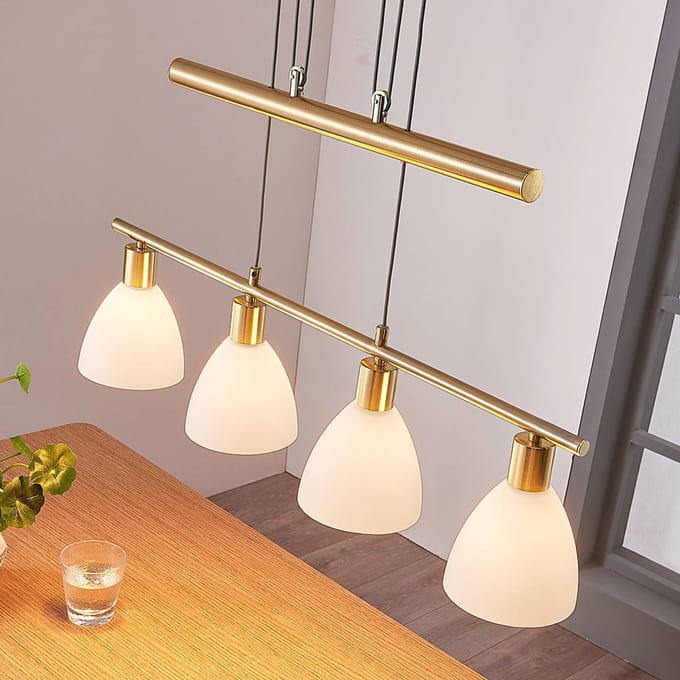 Lindby - hanglamp - 4lichts - Glas, metaal - H: 12 cm - E14 - wit, mat messing