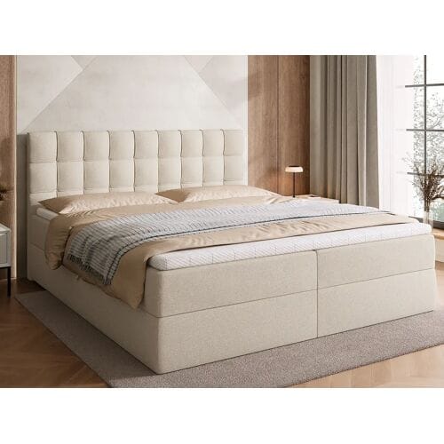 BroMARKT Boxspringbed met hoofdeinde, matras en dekmatras - DETROIT - 180x200 - beige