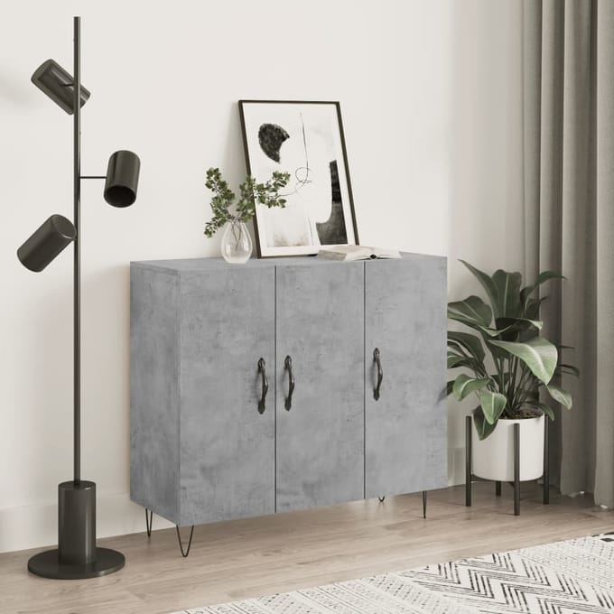 vidaXL - Dressoir - 90x34x80 - cm - bewerkt - hout - betongrijs