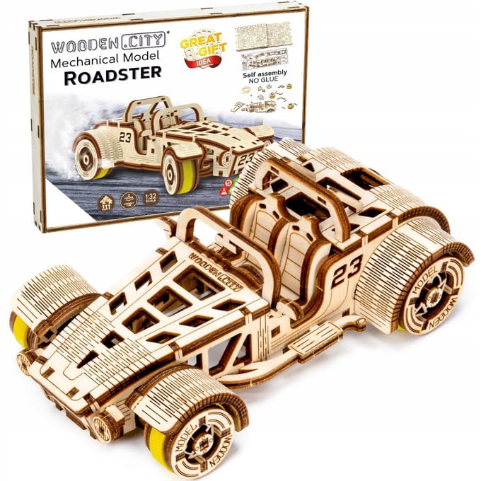 Houten 3D Roadster Modelauto - Mechanisch en Uniek