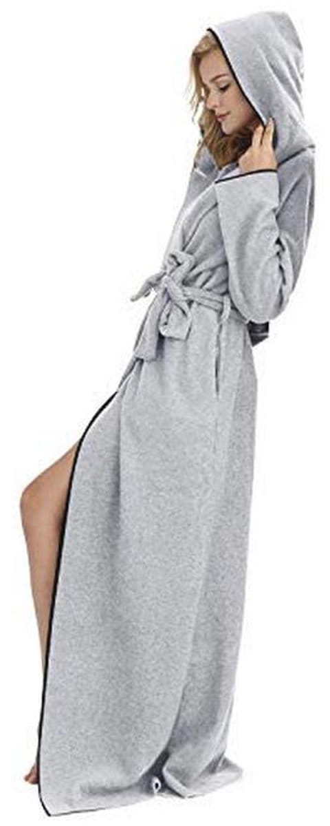Vloerlange Microfleece Badjas met Capuchon voor Dames en Heren - Lichtgrijs
