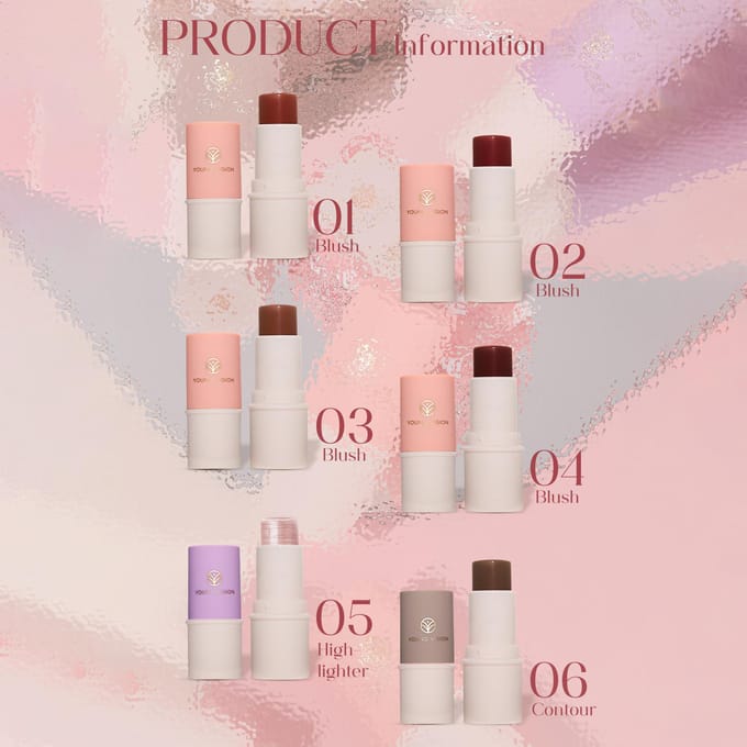 YOUNG VISION 6 stuks x 6,8 g Blush markeerstift contourcrème sticks set multifunctionele make-up lui 05 Highlighter 1pcs pink