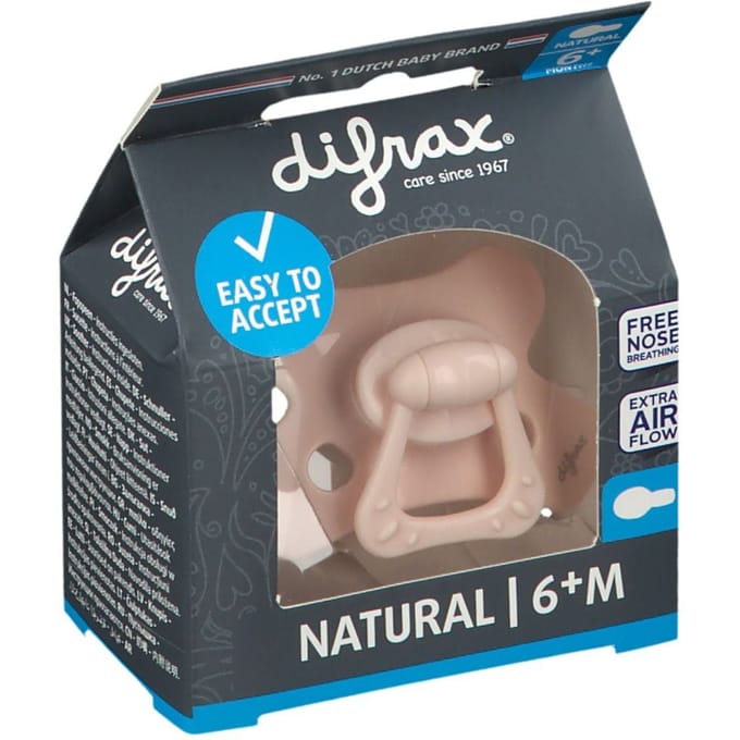Difrax Fopspeen - Natural & Pure - 6+ Maanden - Pink