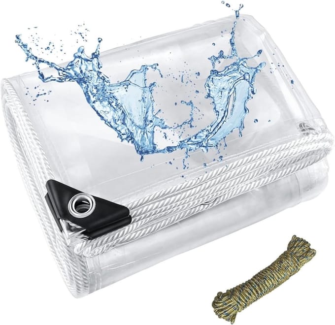 Transparant PVC Dekzeil met Ogen, Waterdicht en Scheurvast, Ideaal voor Tuinen, Meubelen en Camping, 2 x 2 Meter