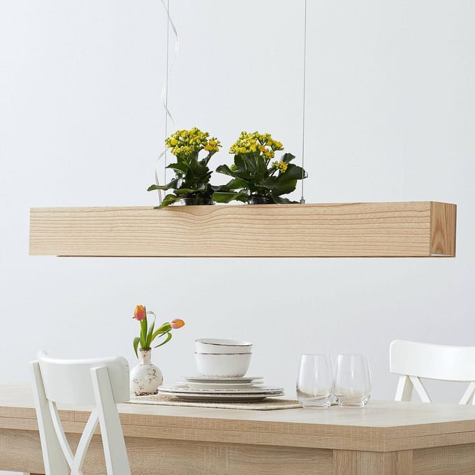 Searchlight LED hanglamp Ash met kap van licht hout