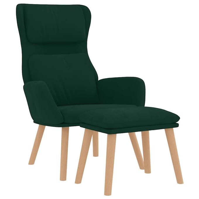 vidaXL - Relaxstoel - met - voetenbank - fluweel - donkergroen