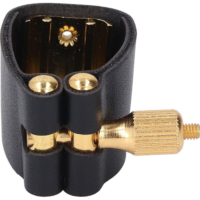 Sax Mondstuk Ligatuur Leren Riem met Metalen Klem Compact Rietbeschermer Sluiting voor Alto black