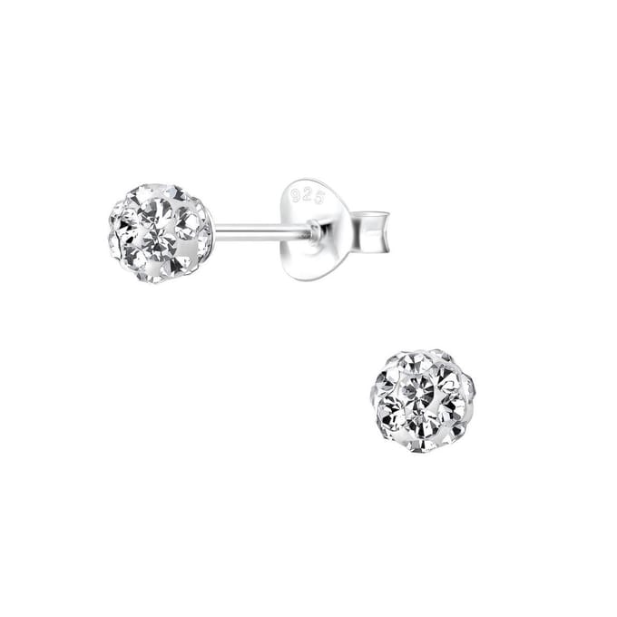 Joy|S - Zilveren kristallen bal oorbellen - 4 mm