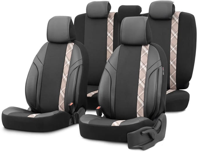 Autostoelhoezenset Horizon zwart-beige (complete set)