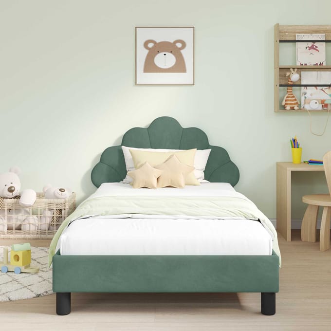 vidaXL - Kinderen - bedframe - met - hoofdboard - Zeegroen - 90 - x - 200 - cm - Fluweel
