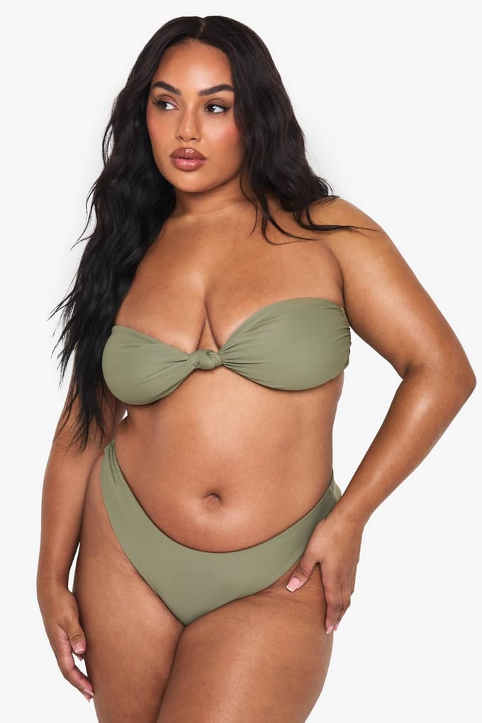 boohoo Dames Plus Swimwear Essentials Bandeau Bikini Top | Kaki | Maat: 44