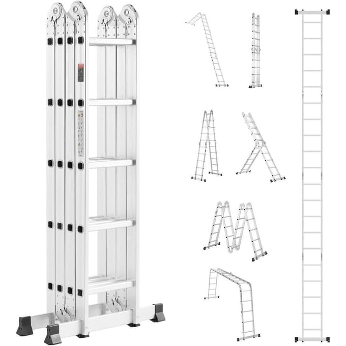 Échelle pliante polyvalente 7-en-1 5 marches Hauteur d'atteinte 19 pieds Métal