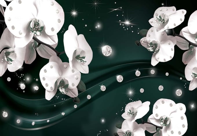 Fotobehang Flowers Orchids Pattern | PANORAMIC - 250cm x 104cm | 130g/m2 Vlies