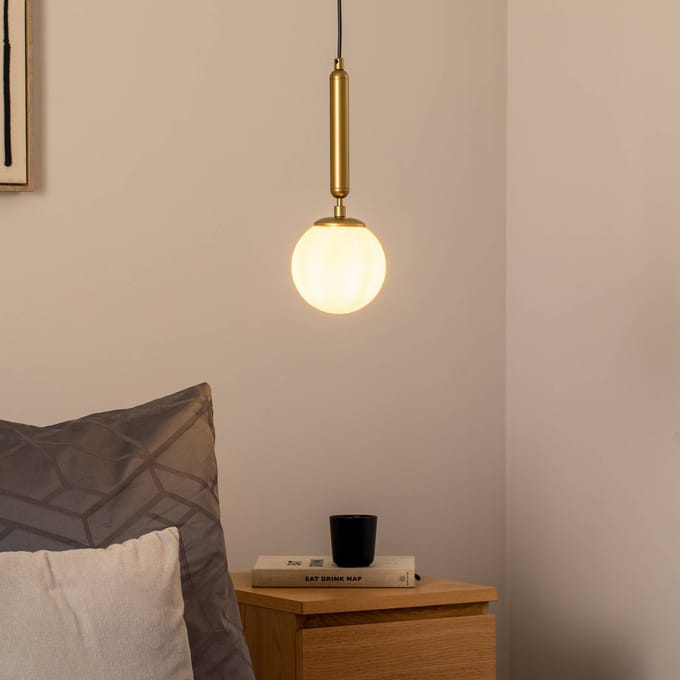 Opviq Hanglamp King, goud/opaal, glas, Ø 15 cm, E14