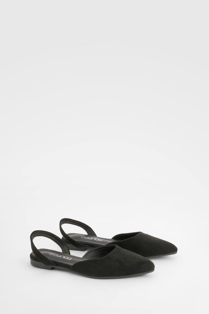 boohoo Dames Slingback Puntige Flats | Zwart | Maat: 39