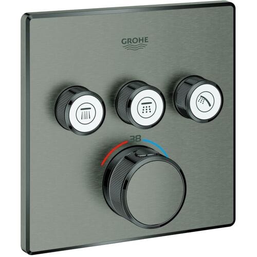 Grohe Grohtherm SmartControl thermostat ready-mounted set with 3 shut-off valves, square design 29126000