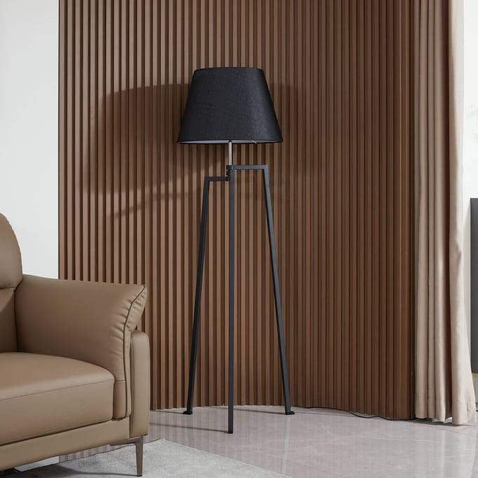 Lucande vloerlamp Amona, zwart, textiel, 150 cm, driepoot