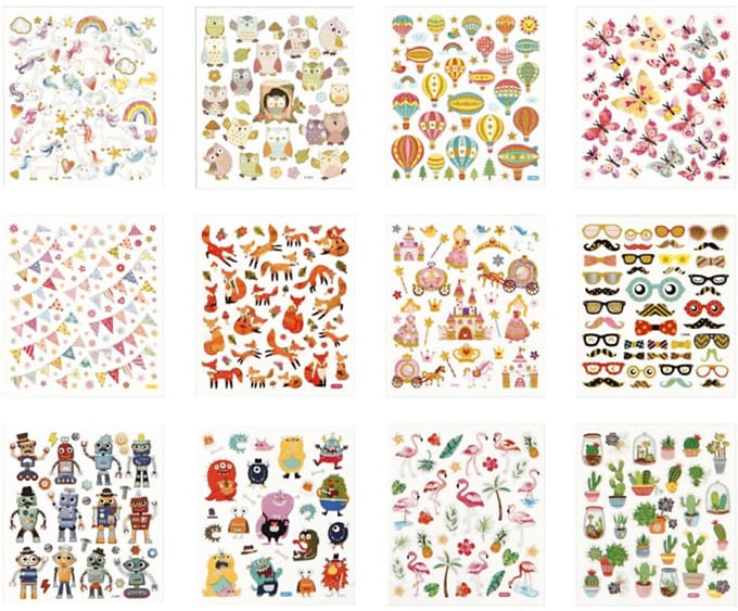 Stickerboek, vel 15x16,5 cm, 12 vellen