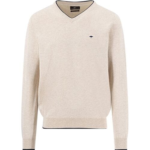 Fynch-Hatton Trui Solid Color V-Neck Subtle Tipping Superfine Cotton New Off White / male