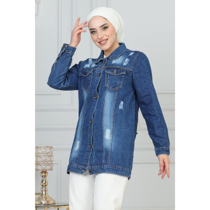 Geknopt Denim Jasje Donkerblauw