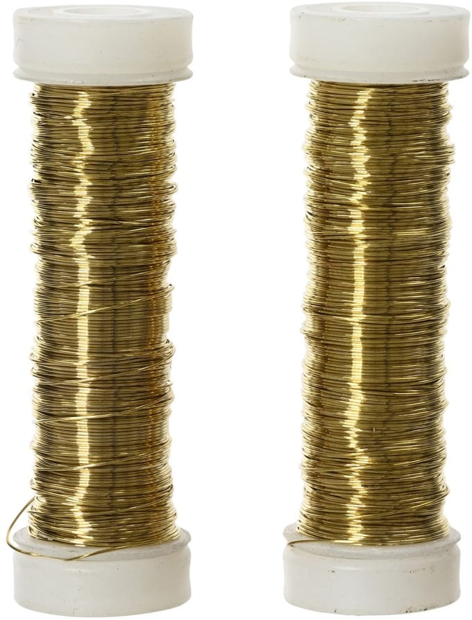 Decoris Binddraad/wikkeldraad - 2x rolletjes - goud - 30 m x 0,3 mm - hobbydraad/bloemendraad